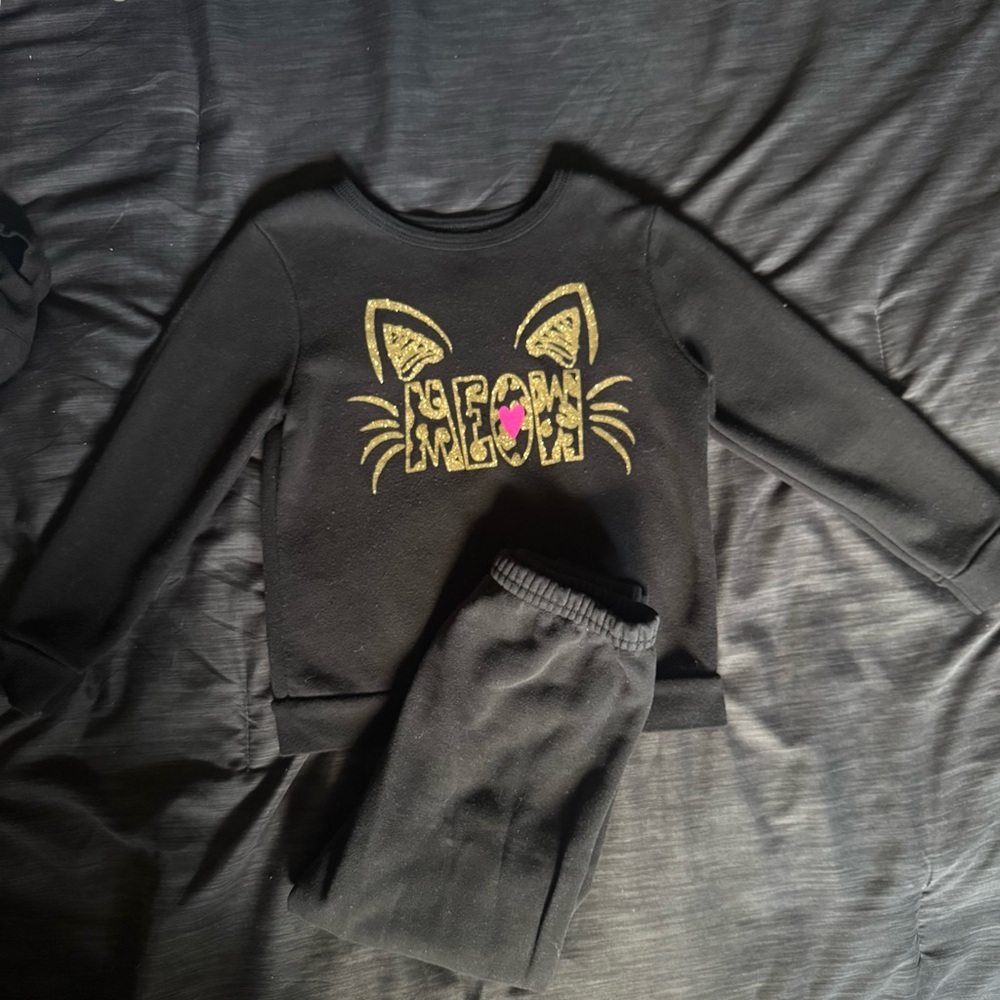 Black Cat Graphic Sweatshirt and Pants Set